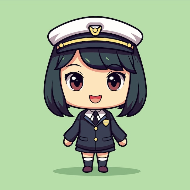 kawaii Lady wearing a uniform in green background illustration