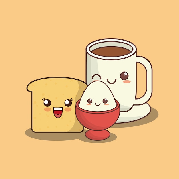 kawaii loaf slice and coffee mug