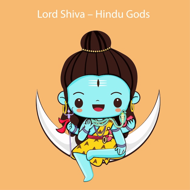 Kawaii lord Shiva, the Hindu god in a sitting pose with snake around his neck