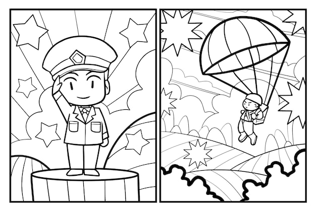 Kawaii male soldier coloring pages