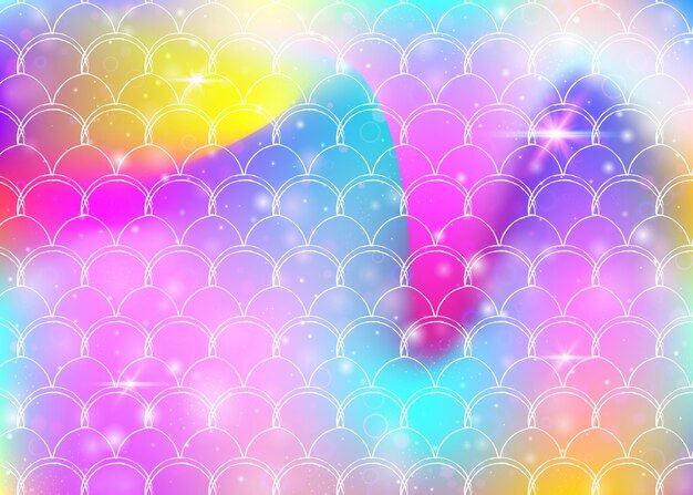 Kawaii mermaid background with princess rainbow scales pattern