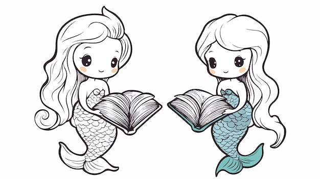 Kawaii Mermaid Princess Handdrawn Illustration