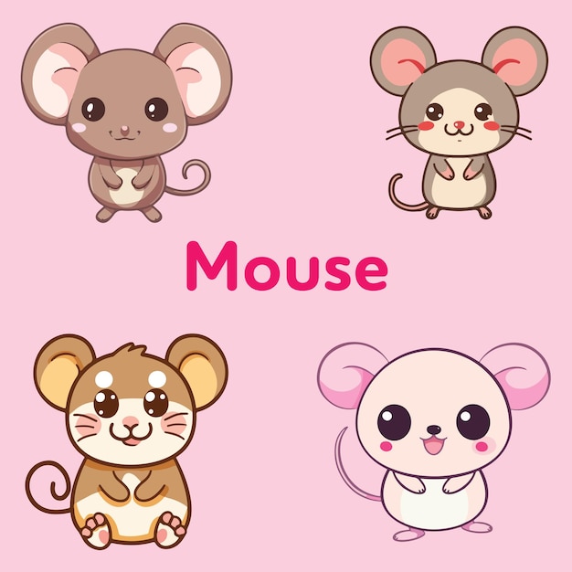 Kawaii Mouse Illustrations Vector Set