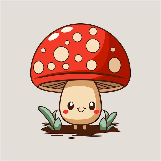 Kawaii mushroom icon flat vector illustration