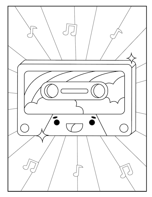 kawaii music doodle coloring page