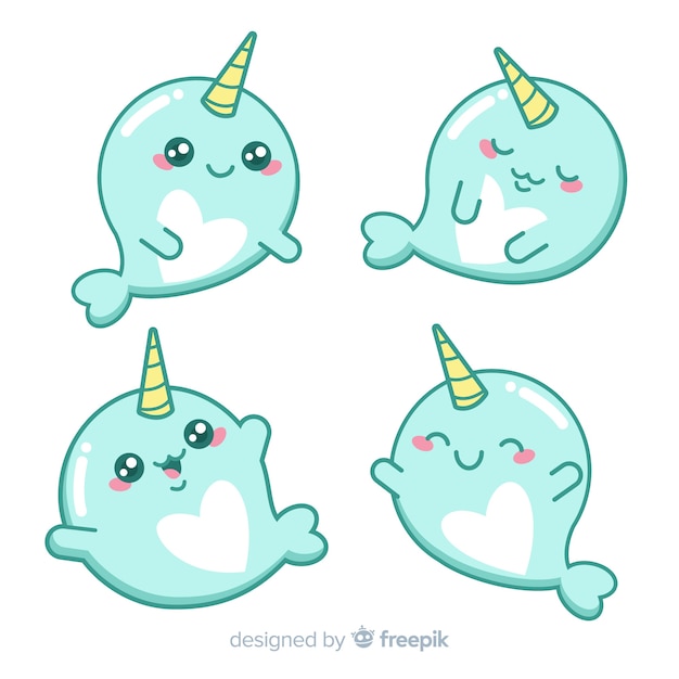 Kawaii narwhal character collection