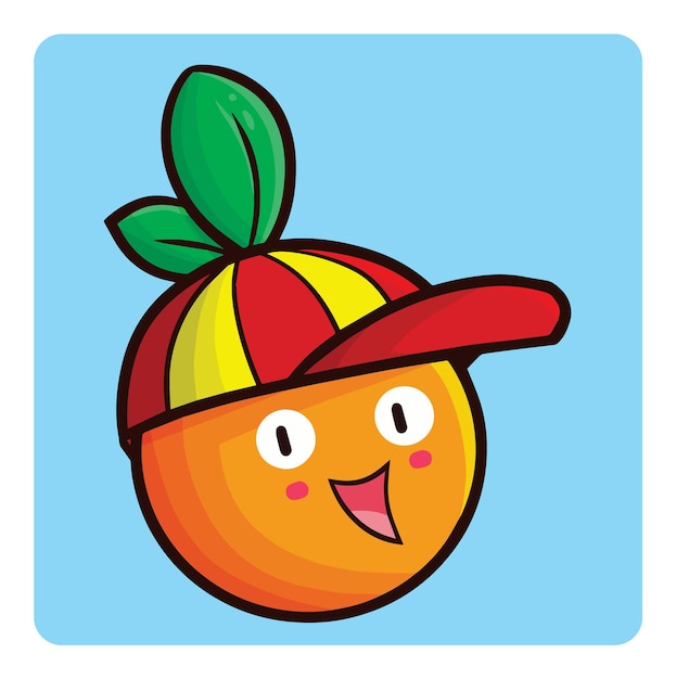 Kawaii orange fruit cartoon wearing hat