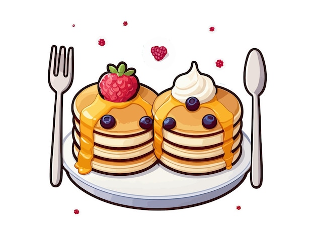 Kawaii pancakes clipart cartoon sticker style vector illustration