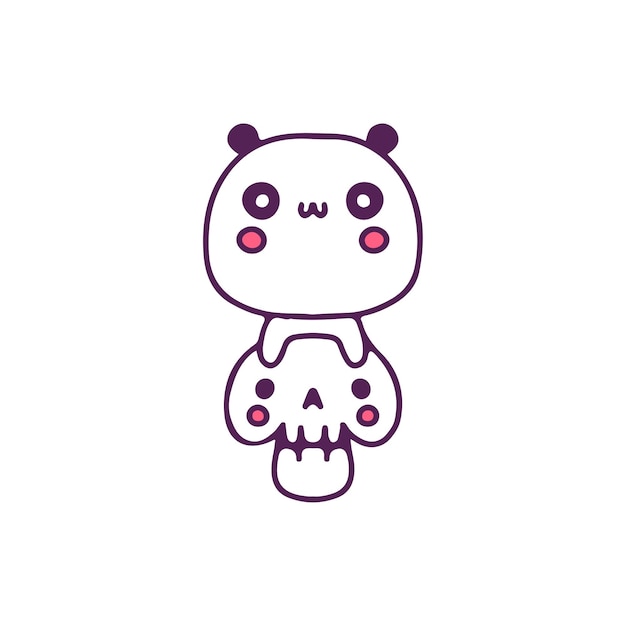 Kawaii panda and skull, illustration for t-shirt, sticker, or apparel merchandise.