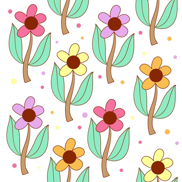 kawaii pastel color flowers and dots pattern