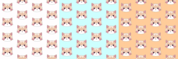 Kawaii patterns for cat day Cute cat faces pattern Cat seamless pattern