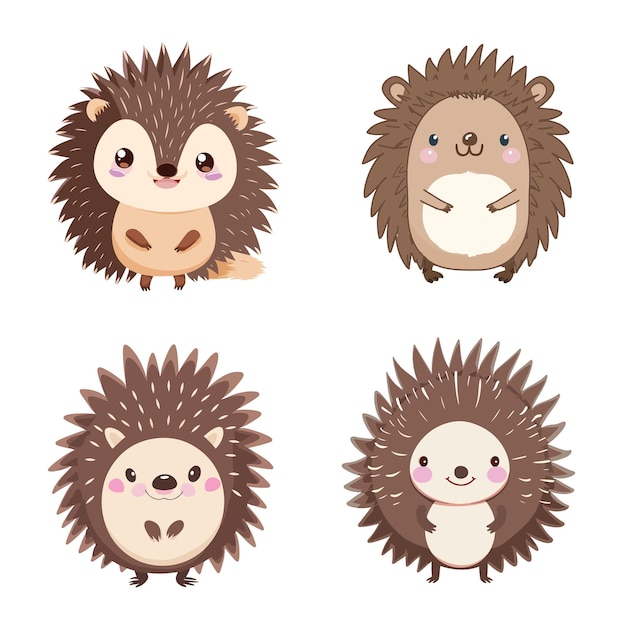 Kawaii Porcupine illustration Vector Bundle