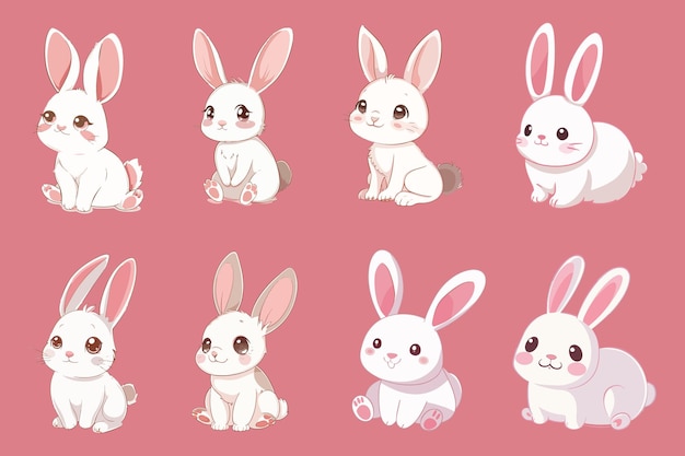 Kawaii Rabit illustration Vector Bundle