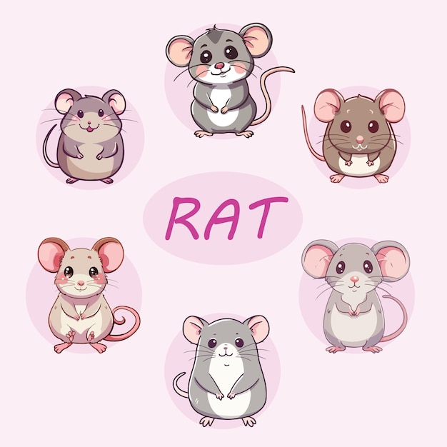 Kawaii Rat Illustrations Vector Set