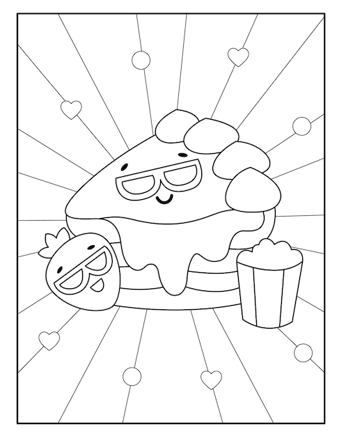 kawaii strawberry cake coloring page