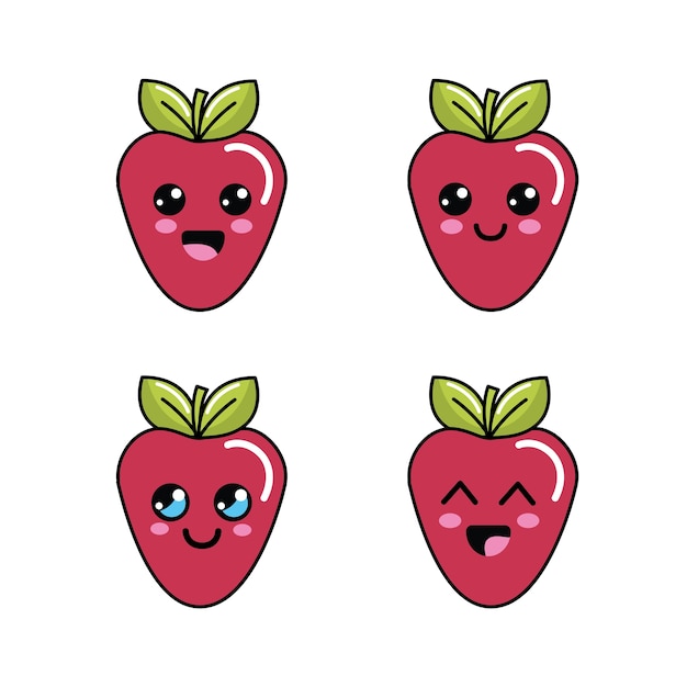 kawaii strawberry diferents faces icon