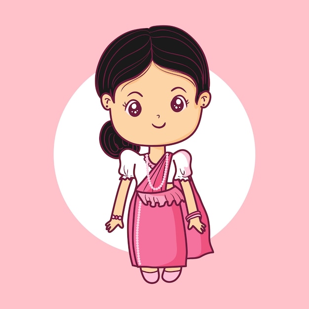 Kawaii style girl wearing sri lankan traditional dress kandiyan saree osaria llustration