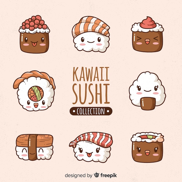 Vector kawaii sushi hand drawn collection