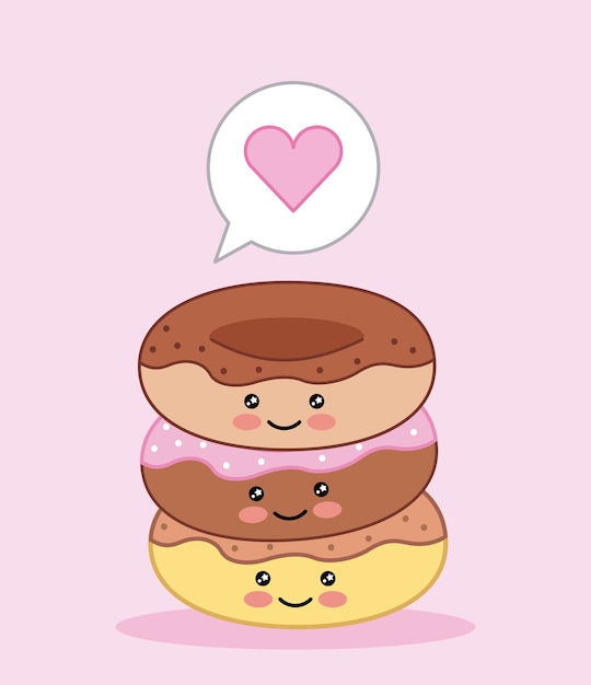 Vector kawaii sweet donuts love cartoon vector illustration