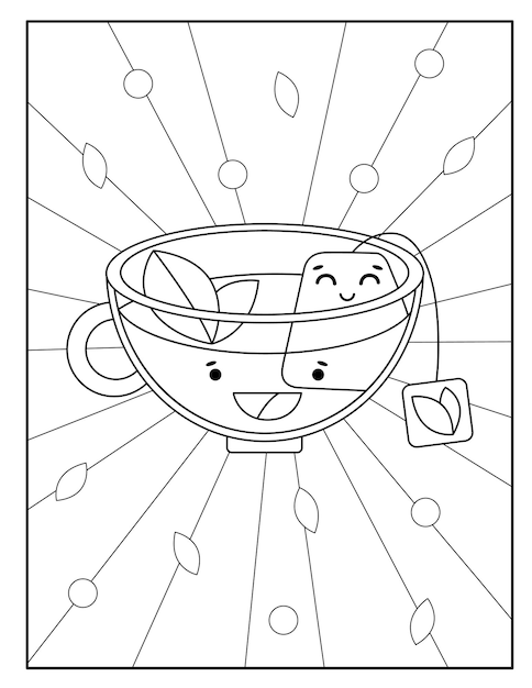 kawaii tea cup coloring page