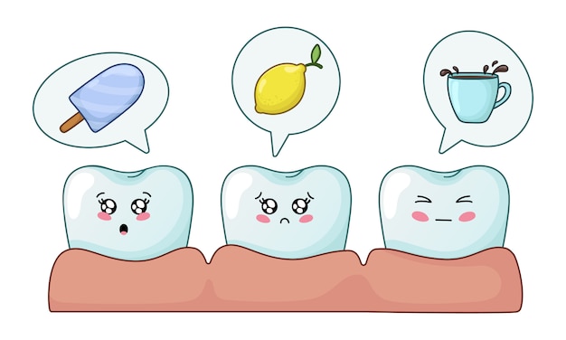 Kawaii teeth with emodji, dental care, dentistry 