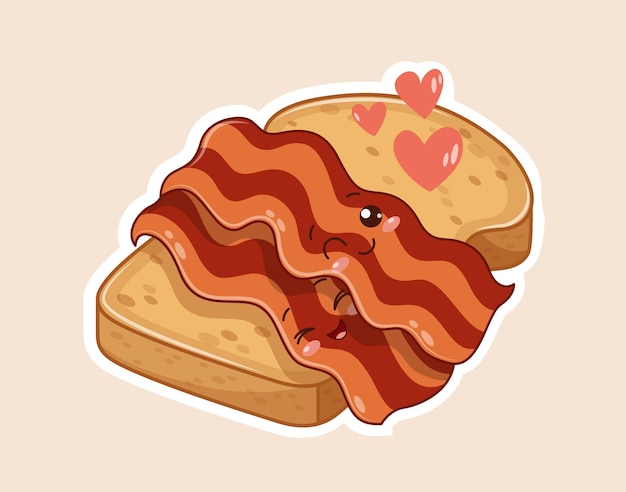 Vector kawaii toast with bacon