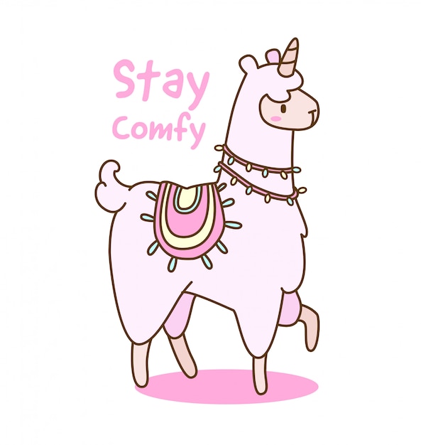 Vector kawaii unicorn llama with quote illustration