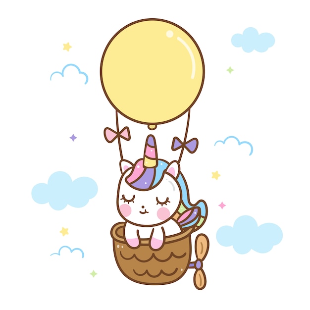 Kawaii unicorn vector on air balloon