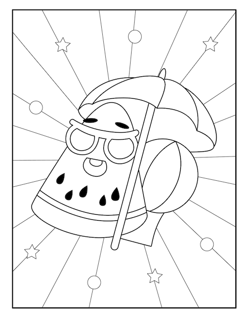 Vector kawaii watermelon fruit coloring page