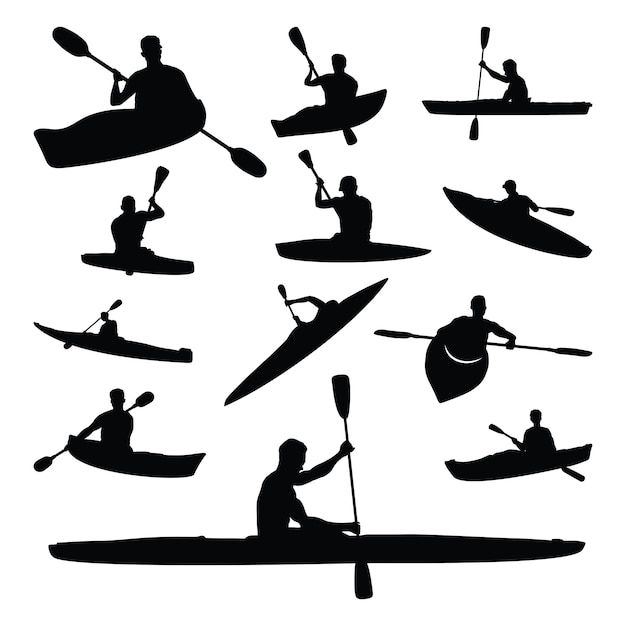 Kayak Boat Water Sport Silhouette Set