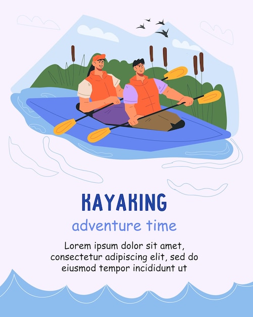 Kayak water sport banner or card river or lake adventure poster design