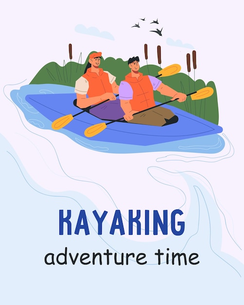 Vector kayaking in nature banner or poster design flat vector illustration banner or flyer