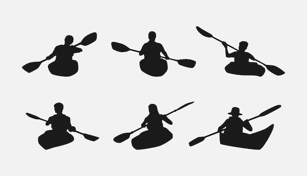 kayaking silhouette collection set water sport race transport concept different action pose