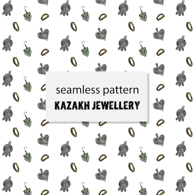 kazakh jewellery hand drawn seamless pattern