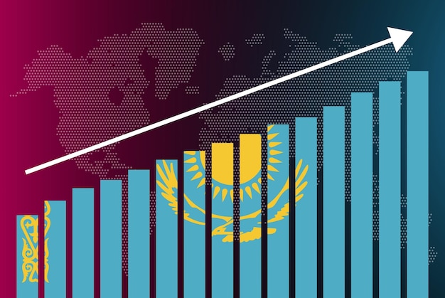 Kazakhstan bar chart graph, increasing values, country statistics concept, Kazakhstan flag on bar