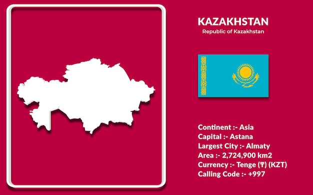 Kazakhstan map design in 3d style with national flag