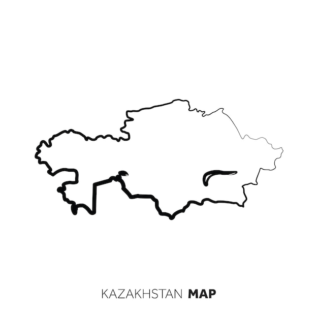 Kazakhstan vector country map outline Black line on white background