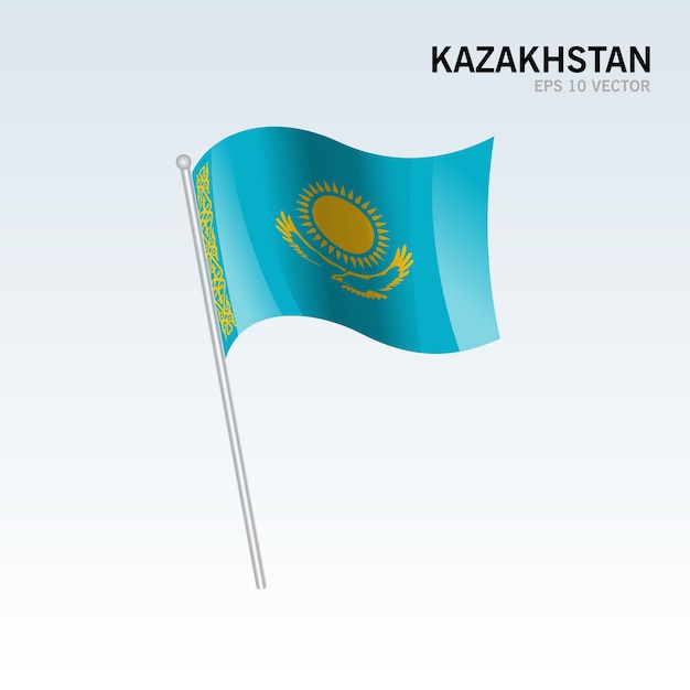 Kazakhstan waving flag isolated on gray background