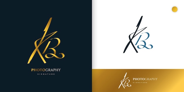 KB Initial Signature Logo Design with Elegant and Minimalist Gold Handwriting Style Initial K and B Logo Design for Wedding Fashion Jewelry Boutique and Business Brand Identity