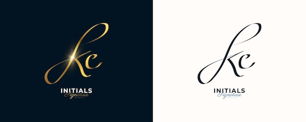 KC Initial Signature Logo Design with Elegant and Minimalist Gold Handwriting Style Initial K and C Logo Design for Wedding Fashion Jewelry Boutique and Business Brand Identity