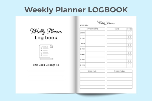 KDP interior weekly planner log book. Weekly work list journal template. KDP interior notebook. Weekly planner log book template. KDP interior weekly planner notebook. Work list planner template.