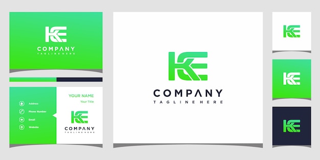 KE logo design with business card template Premium Vector