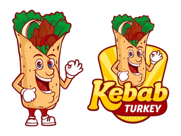 Kebab Turkey logo template, with funny character vector