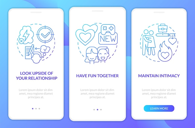 Keep spark alive in relationship blue gradient onboarding mobile app screen