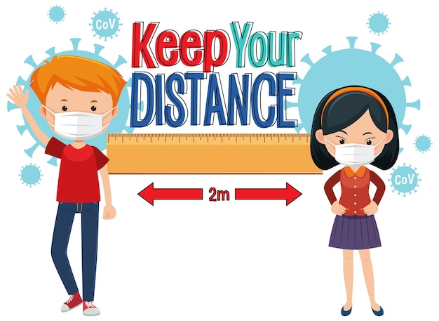 Keep your distance banner with cartoon character