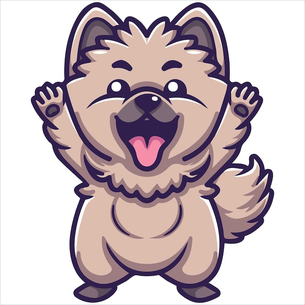 A Keeshond Dog dancing with joy and confidence Dog Cartoon isolated vector illustration