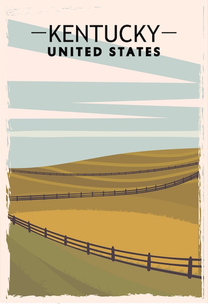 Kentucky retro poster. USA Kentucky travel illustration. United States of America greeting card.  illustration.