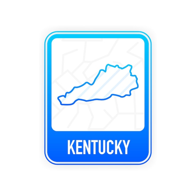 Kentucky - U.S. state. Contour line in white color on blue sign. Map of The United States of America. Vector illustration.