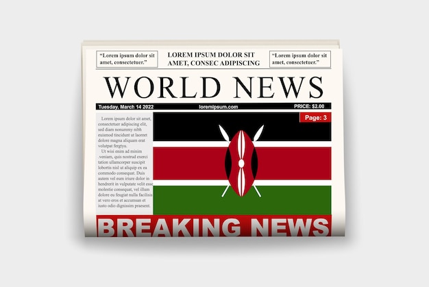 Kenya country newspaper flag breaking news on newsletter news concept gazette page headline