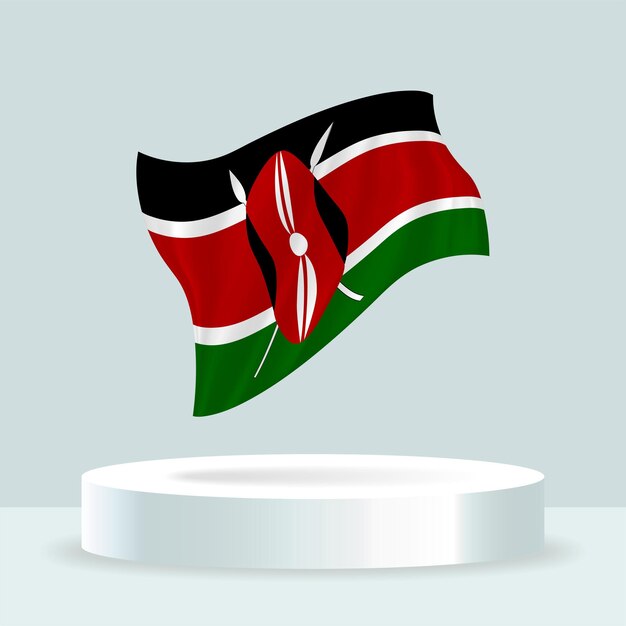 Vector kenya flag 3d rendering of the flag displayed on the stand waving flag in modern pastel colors